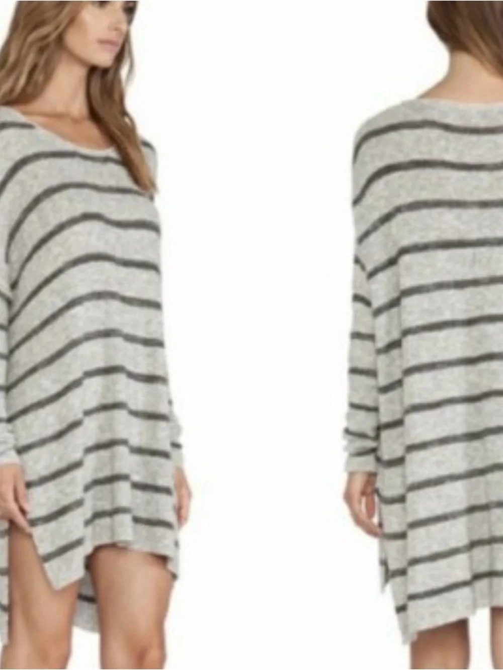 Free People gray striped oversized tunic sweater